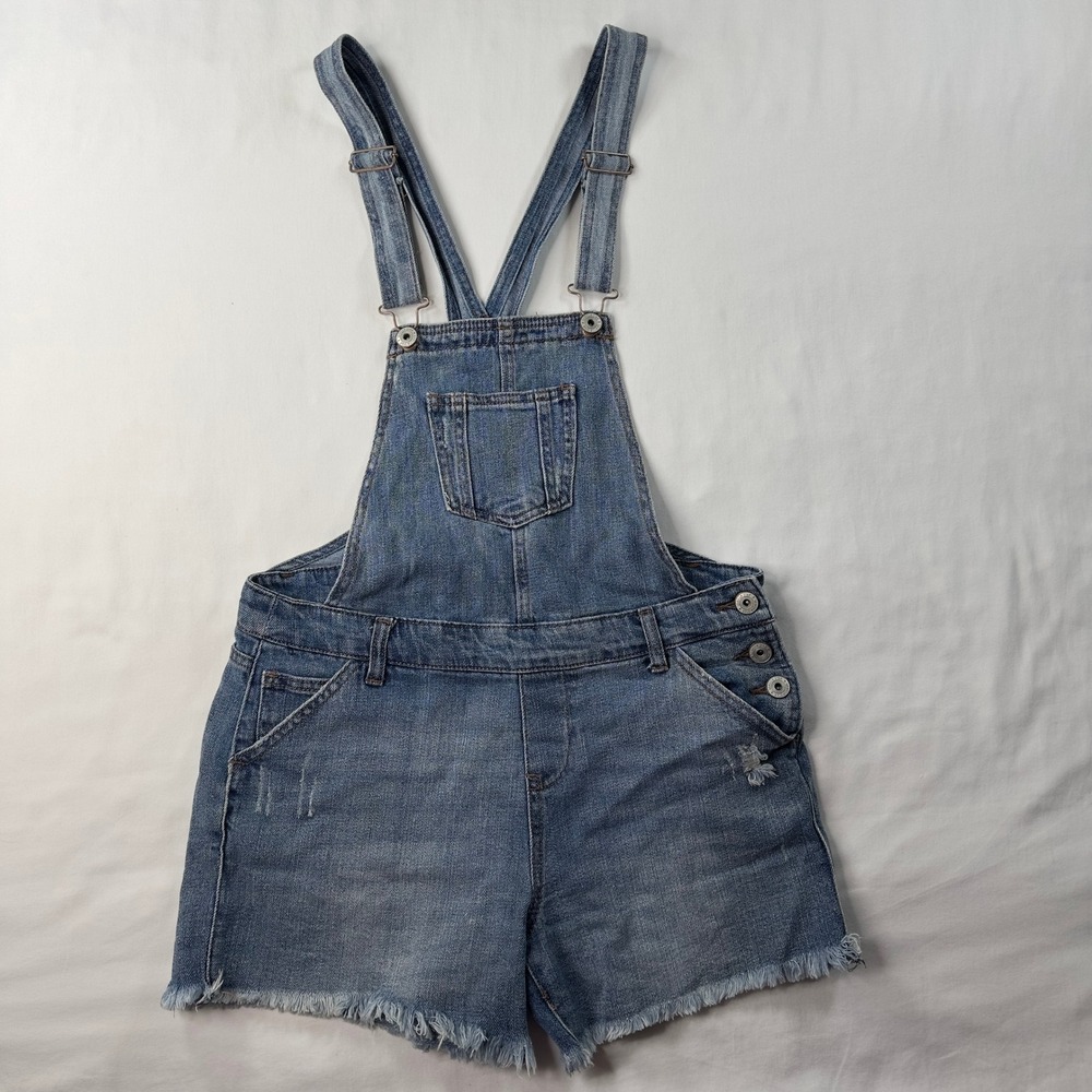 Vanilla Star Overall Shorts Women's Large Bibs Casual Denim Raw Hem